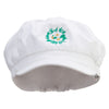 White Daisy Flowers Embroidered Cotton Elastic Big Size Newsboy Cap - White XL-2XL