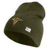 Veterinary Corps Symbol Embroidered 8 Inch Solid Knit Short Beanie Made in USA - Olive OSFM