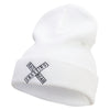 Railroad Crossing Embroidered 12 Inch Long Knitted Beanie - White OSFM