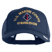 U.S. Marine Corps 1st Marine Division Embroidered Solid Cotton Twill Mesh Prostyle Cap - Navy OSFM