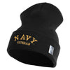 Navy Veteran Letters Embroidered 12 inch Cuffed Knit YP Long Beanie - Black OSFM