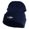 Zebra Danios Embroidered 12 inch Acrylic Blank Cuff Long Beanie - Navy OSFM