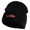 Beaver Embroidered 8 Inch Knitted Short Beanie - Black OSFM