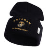 Veteran US Marine Corps Logo Embroidered 12 Inch Cuff Long Beanie Made in USA - Black OSFM