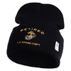 Retired US Marine Corps Logo Embroidered 12 Inch Cuff Long Beanie Made in USA - Black OSFM