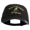 US Navy Seabee Veteran Military Embroidered Washed Solid Pigment Dyed Cotton Twill Brass Buckle Cap - Black OSFM