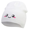 Cute Emoji Face Embroidered 8 Inch Knitted Short Beanie - White OSFM