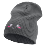 Blushing Emoji Face Embroidered Big Size Cotton Short Beanie - Charcoal XL-3XL
