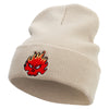 Fire Demon Embroidered 12 Inch Long Knitted Beanie - Birch OSFM