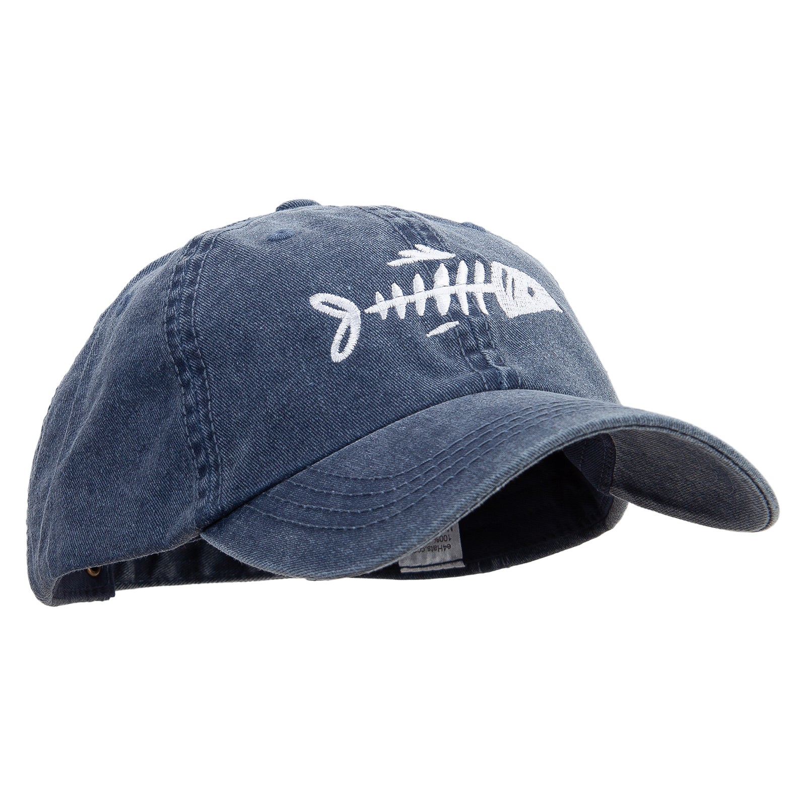 Fish Bone Embroidered Big Size Washed Pigment Dyed Cap