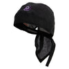 Wind Swirl Embroidered Cotton Poplin Biker Style Head Wrap - Black OSFM