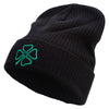 4 Leaf Clover Holiday Embroidered Big Size Cuff Long Beanie - Black XL-3XL
