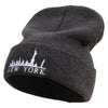 New York Skyline Embroidered Big Size Acrylic Long Beanie - Heather-Marled XL-3XL