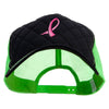 Pink Ribbon Breast Cancer Symbol Embroidered Quilted Trucker Two Tone Neon Mesh Big Size Cap - Black-Neon-Green XL-3XL