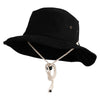 Structured Cotton Australian Bucket Hat with Chin String - Black S-M