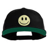 Smile Face Circular Patched 5 Panel Flat Bill Twill Snapback Solid Cap - Black OSFM