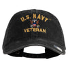 US Navy Veteran Military Embroidered Washed Solid Pigment Dyed Cotton Twill Brass Buckle Cap - Black OSFM