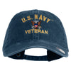 US Navy Veteran Military Embroidered Washed Solid Pigment Dyed Cotton Twill Brass Buckle Cap - Navy OSFM