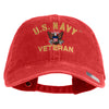 US Navy Veteran Military Embroidered Washed Solid Pigment Dyed Cotton Twill Brass Buckle Cap - Red OSFM
