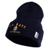 Navy USN Veteran Logo Embroidered 12 inch Cuffed Knit YP Long Beanie - Navy OSFM