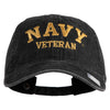 Navy Veteran Letters Embroidered Washed Solid Pigment Dyed Cotton Twill Brass Buckle Cap - Black OSFM