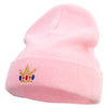 Mario Princess Crown Embroidered 12 inch Acrylic Cuff Long Beanie - Pink OSFM