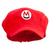 Mario Mustache Embroidered Cotton Elastic Newsboy Cap - Red OSFM