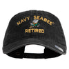 US Navy Seabee Retired Military Embroidered Washed Solid Pigment Dyed Cotton Twill Brass Buckle Cap - Black OSFM