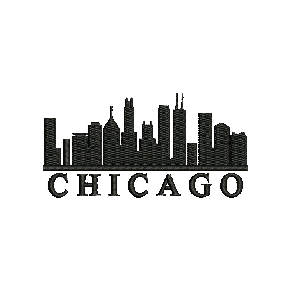 Chicago Skyline Shape | City/State Digitized Embroidery Design | e4Hats ...