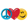 Large Peace, Heart, Smiley Sign Embroidered Patch