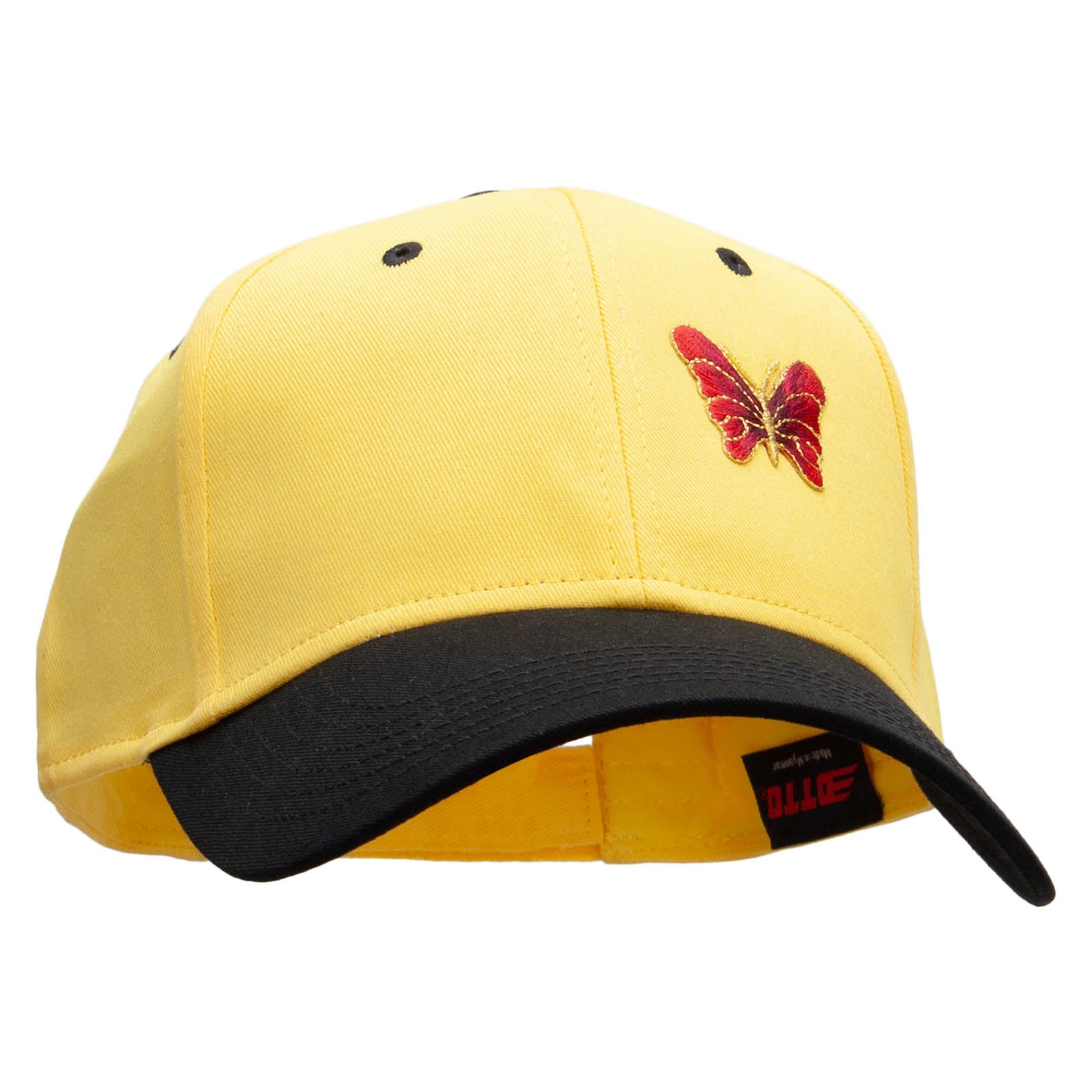 Two-Tone Cotton Twill Baseball Cap - Low Profile Adjustable Strap, Black & Yellow
