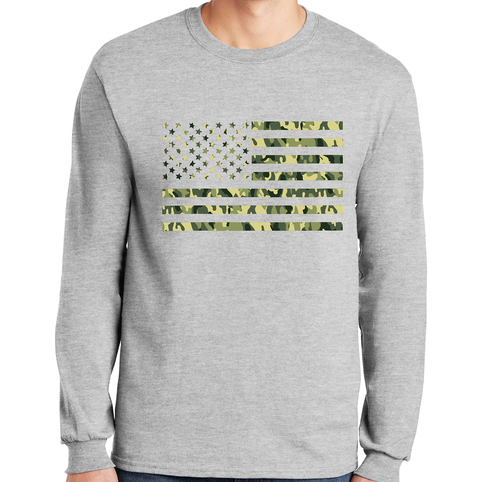 Camo Pattern Flag Graphic Design Men s Big Size Gildan Ultra Cotton Long Sleeve T Shirt Patriot Designed e4Hats e4Hats
