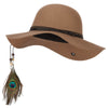 Women's Wool Leather Band Suede Rope Tie with Feather Detailed Bucket Hat