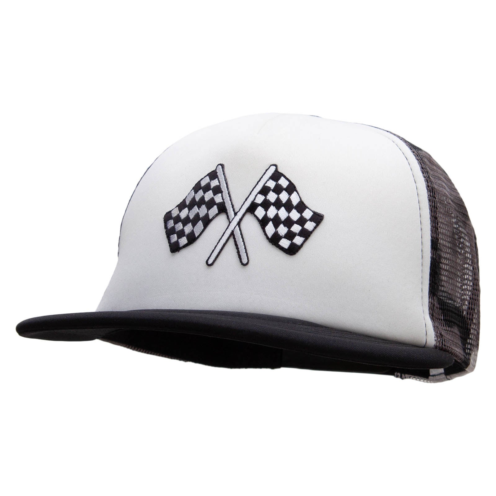 Checkered Flags | Cap Patched Leisure Trucker Bill – Mesh Racing Foam Camo Designed e4Hats | Flat