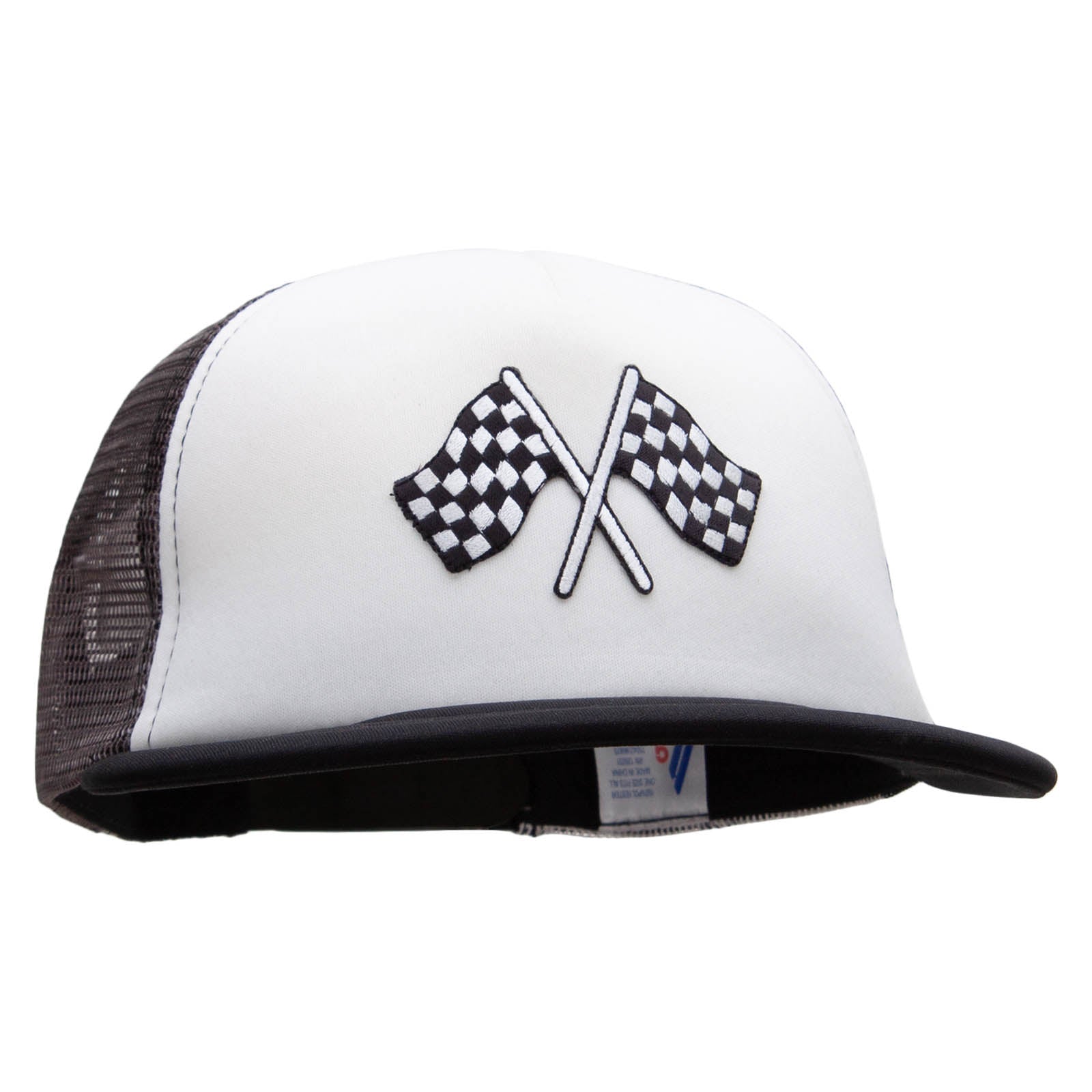 Leisure Racing Foam | Checkered Trucker Patched | Designed e4Hats Flat Cap Bill – Mesh Flags Camo