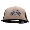 Checkered Flags Racing Patched Flat Bill Foam Camo Mesh Trucker Cap