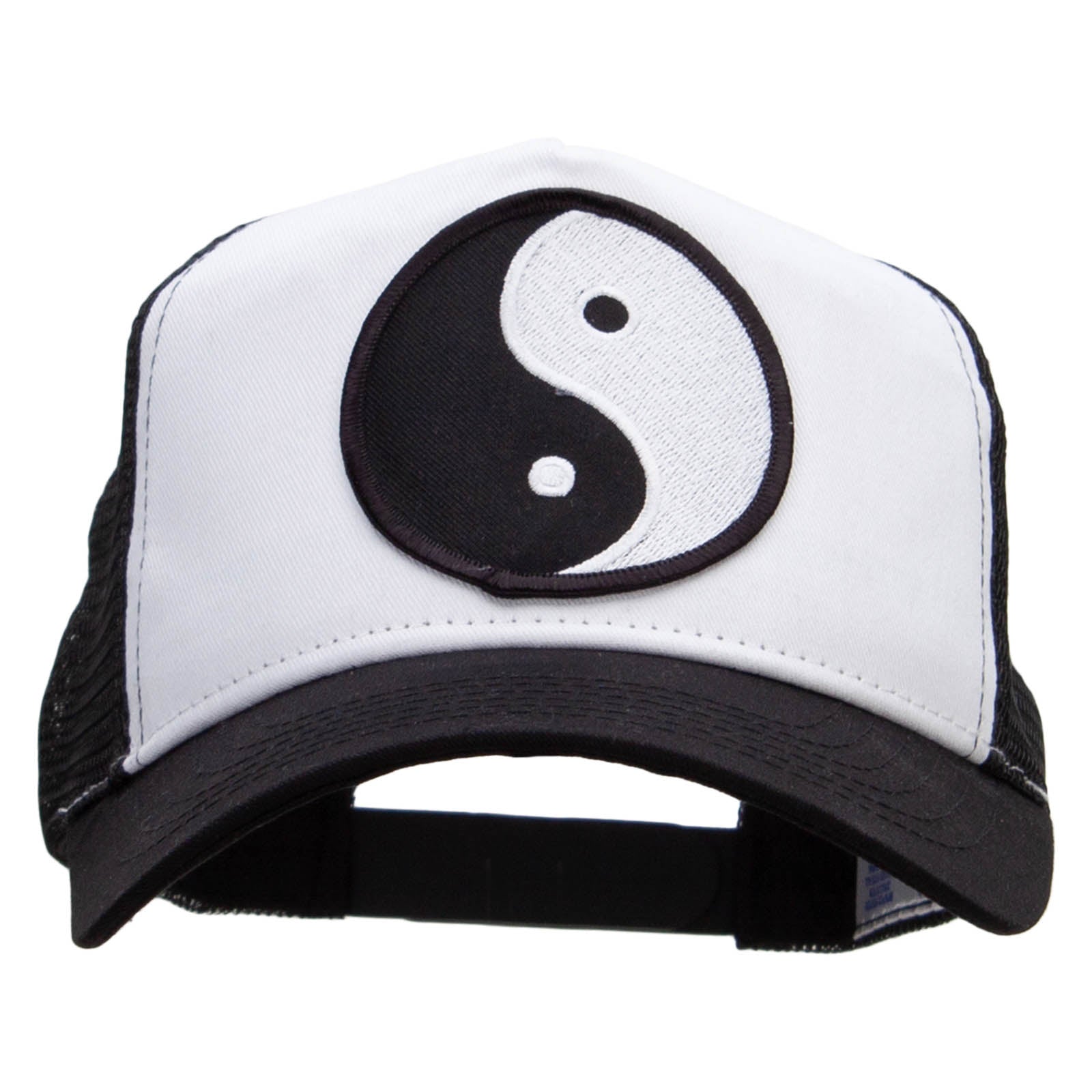 Yin Yang Black and White Patched 5 Panel High Profile Poly Cotton Twill Mesh Tru BV501SB-WHITE-BLACK-OSFM