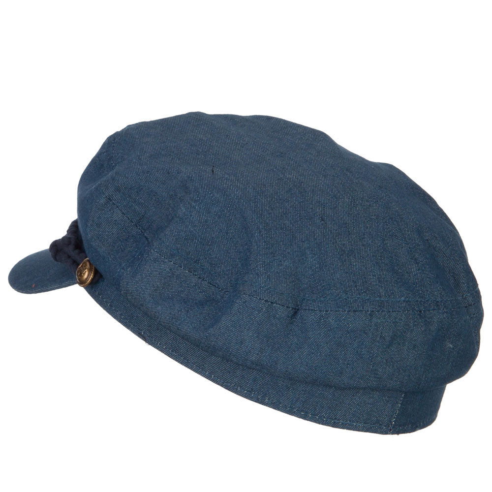 Chambray Denim Captain Cap with Rope Trim and Metal Buttons | Cabbie Hat |  e4Hats –