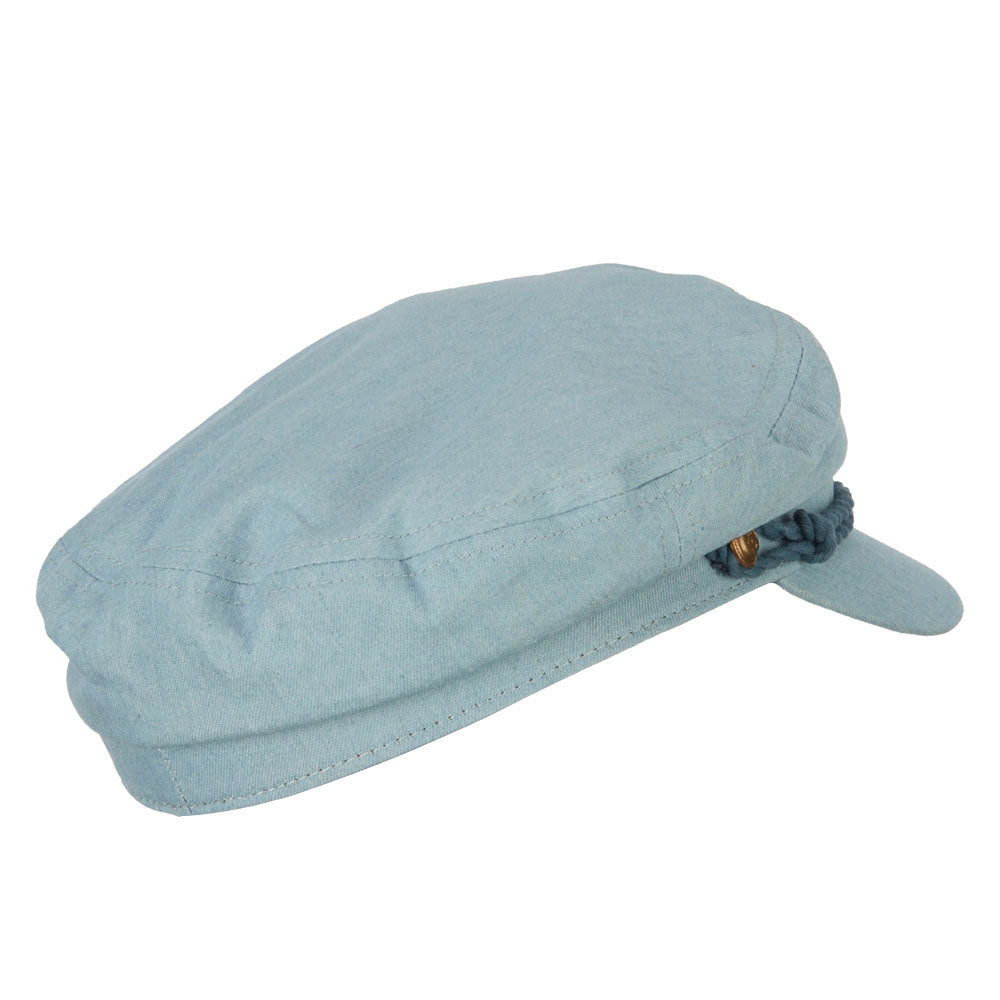 Chambray Trim e4Hats | – Metal with and | Hat Rope Captain Denim Buttons Cap Cabbie
