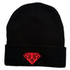 Diamond Embroidered Cuff Long Black Beanie