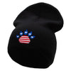 Made in USA Flag Patterned Paw Embroidered 8 Inch Solid Knit Short Beanie - Black OSFM