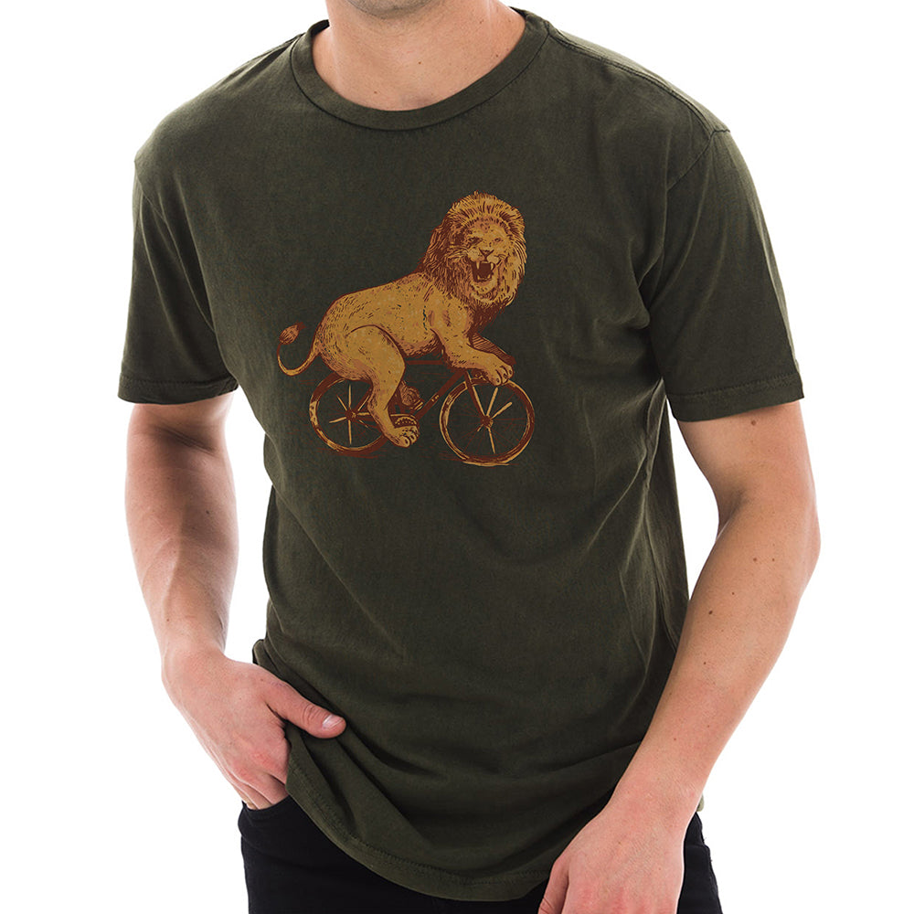 Bicycle Lion Graphic Design Vintage Crewneck Tee | Mascot Designed | DZ601GS-VINTAGE-OLIVE-XS