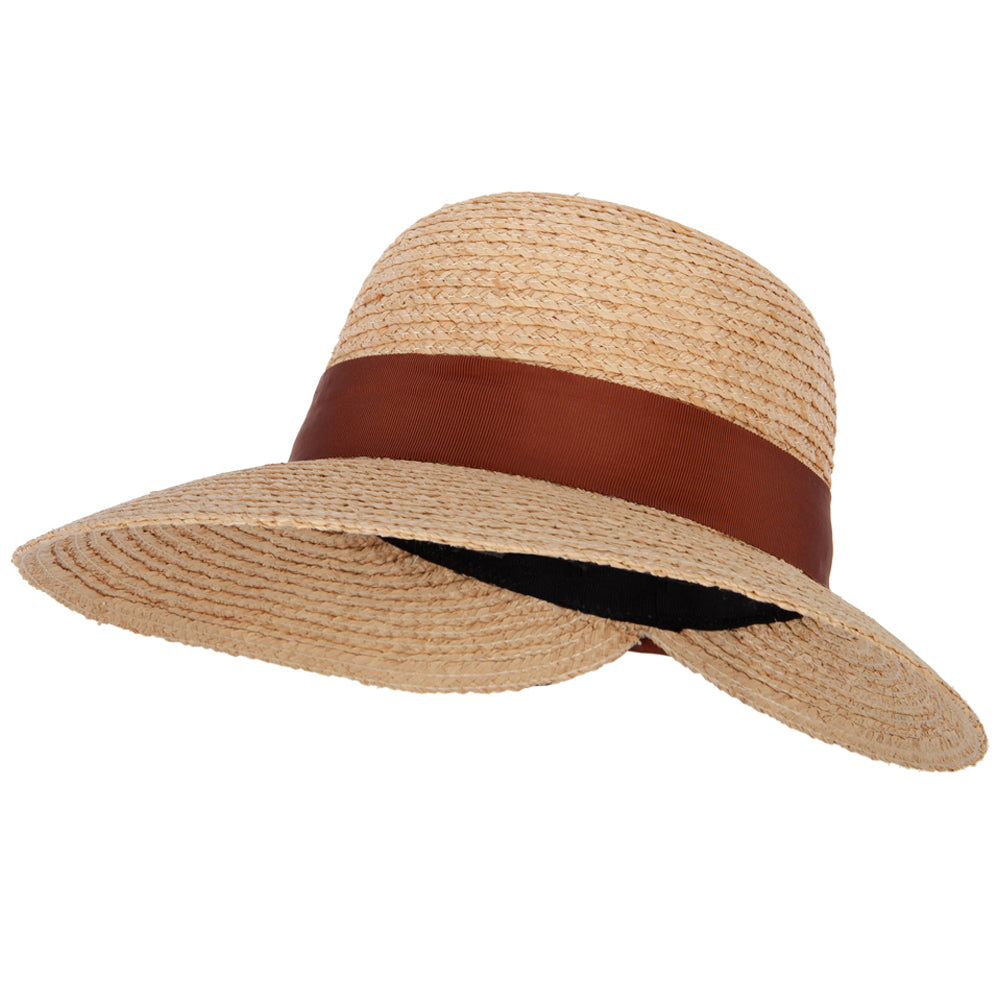 Women's Raffia Braid Bow Ribbon Band Accented Large Brim Sun Hat, Wide Brim  Hat