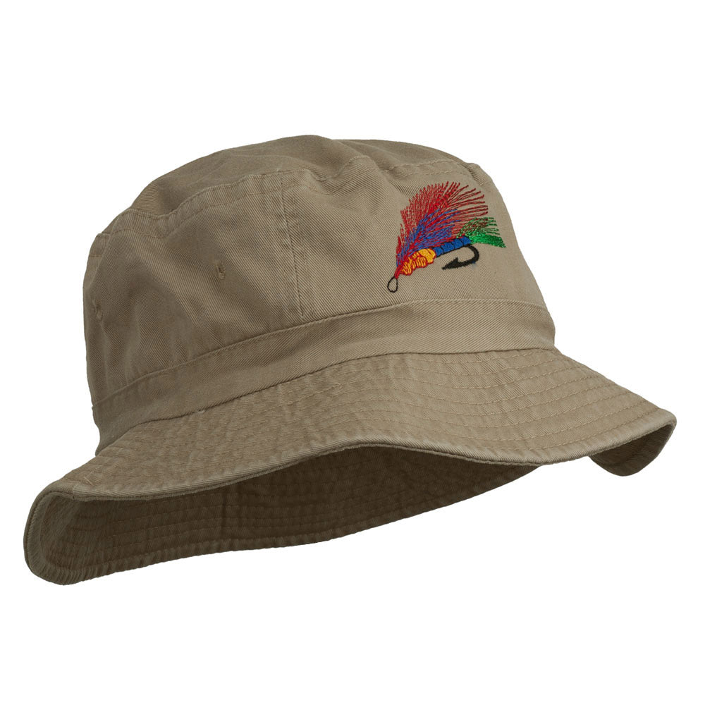 Fly Fishing Embroidered Pigment Dyed Bucket Hat, Khaki / One Size