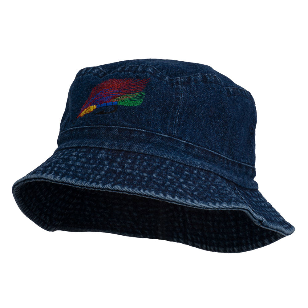 Fly Fishing Embroidered Pigment Dyed Bucket Hat, Navy / One Size