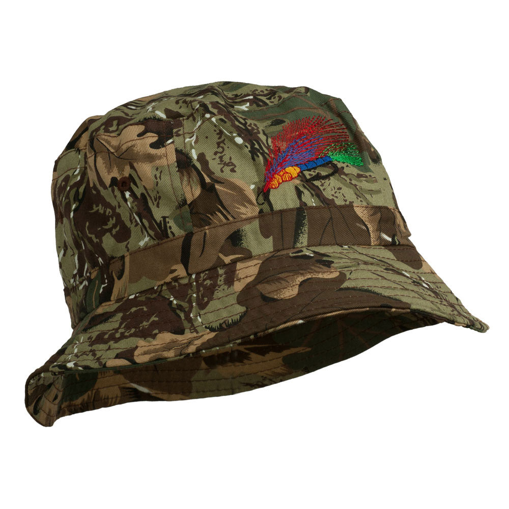 Fly Fishing Embroidered Pigment Dyed Bucket Hat, Camo / One Size
