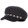 Women's Flower Band Accented Wool Felt Newsboy Cap