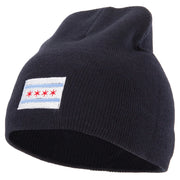 Chicago City Flag Embroidered 8 Inch Knitted Short Beanie
