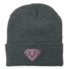 Light Pink Diamond Embroidered Long Cuff Beanie