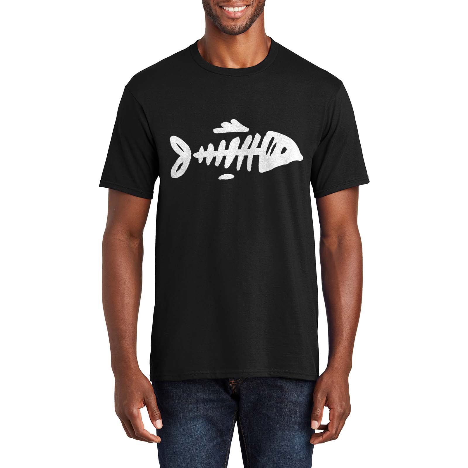 Bare Bone Fish Graphic Men's Premium Crew Neck Tee Shirt, Leisure Designed